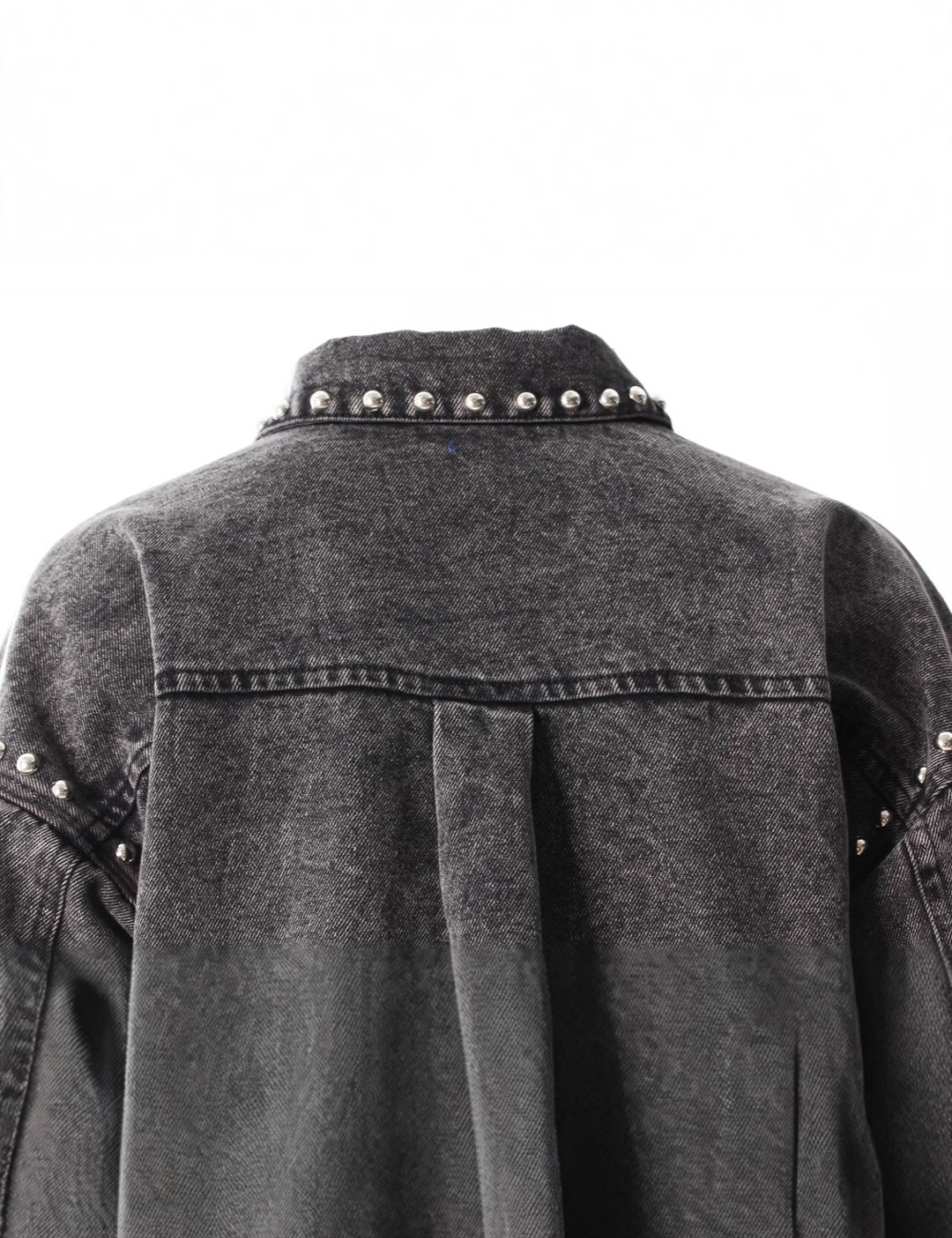 Denim lapel black-gray hem shirt autumn long sleeve coat