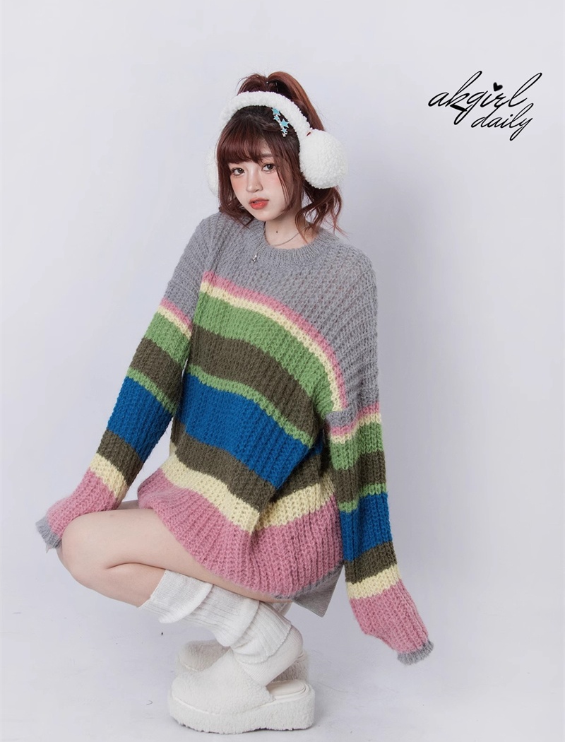 Lazy pullover rainbow autumn and winter loose sweater