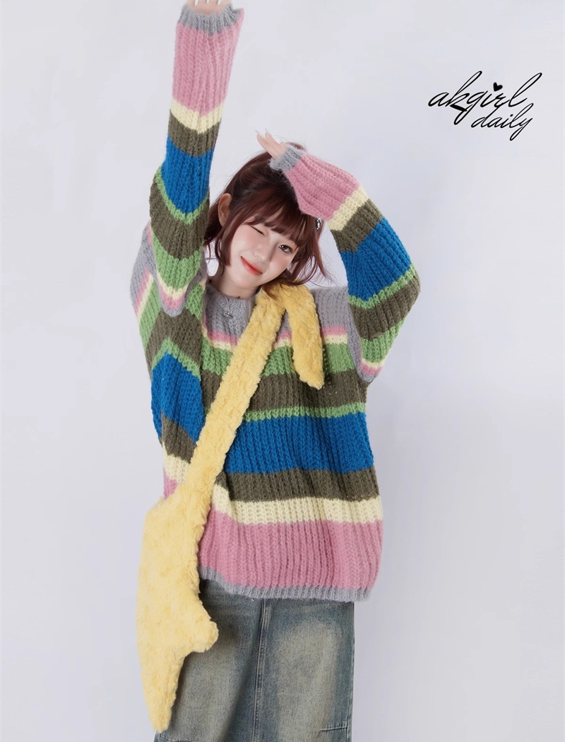 Lazy pullover rainbow autumn and winter loose sweater