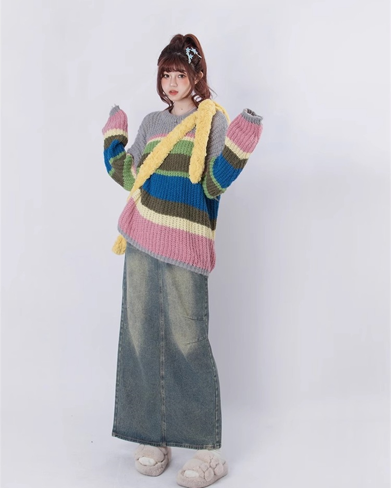 Lazy pullover rainbow autumn and winter loose sweater