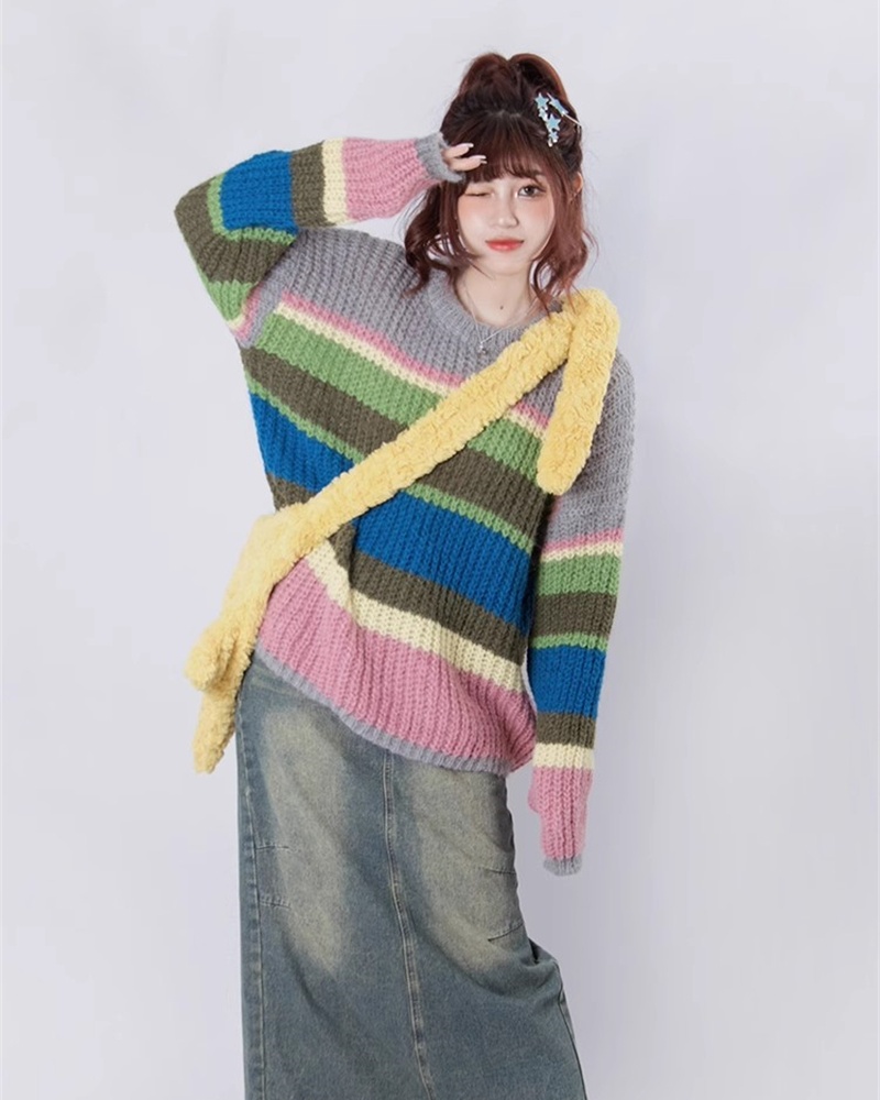 Lazy pullover rainbow autumn and winter loose sweater