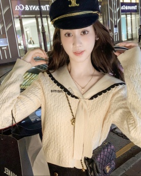 Navy collar tops autumn and winter sweater for women