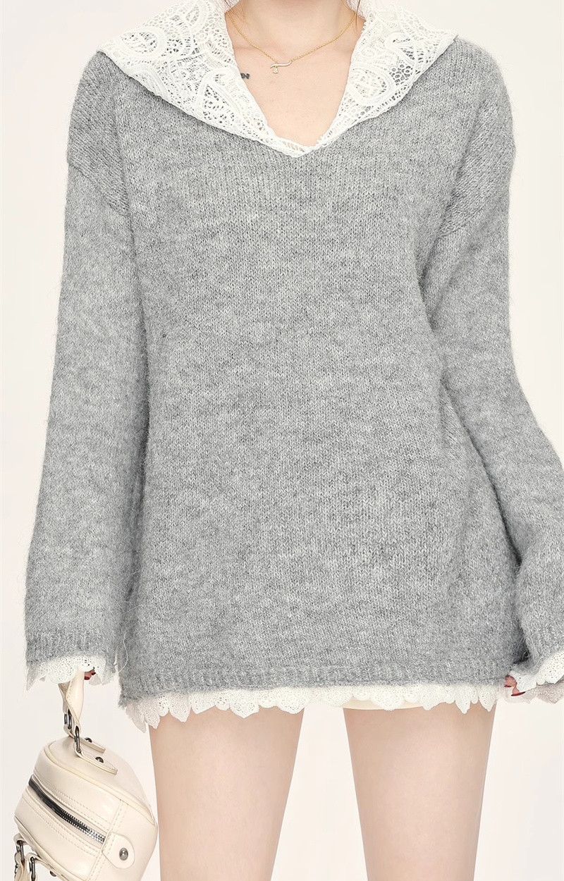 Splice long lazy sweater autumn and winter lace tops