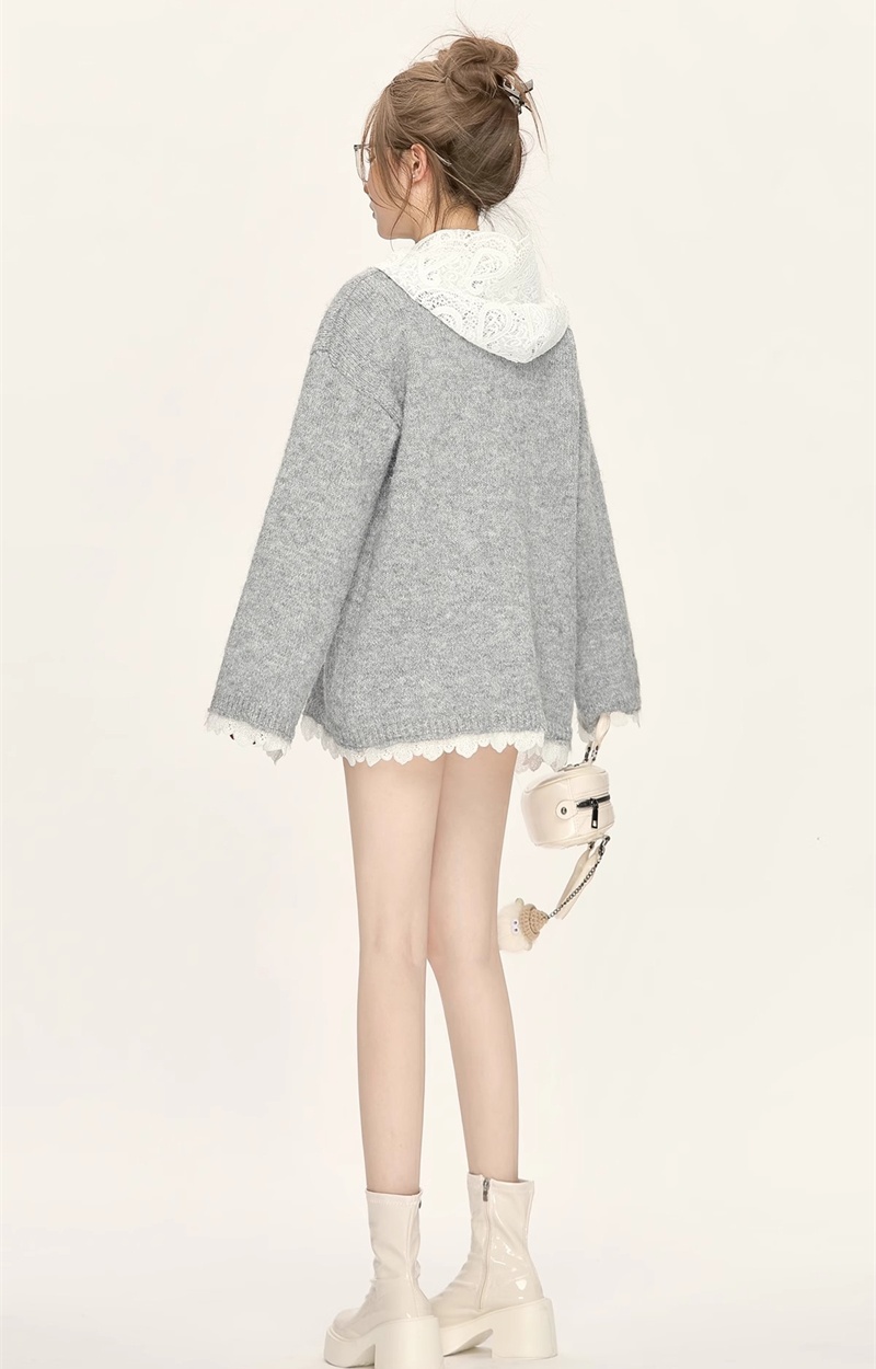 Splice long lazy sweater autumn and winter lace tops