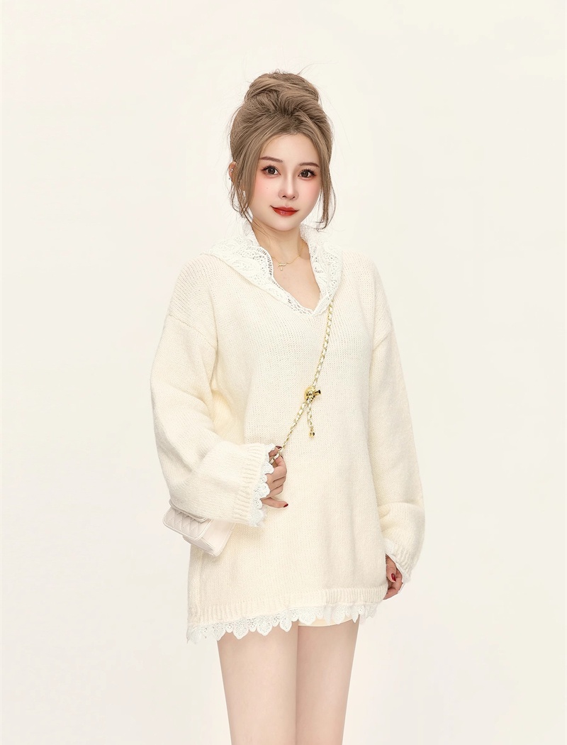 Splice long lazy sweater autumn and winter lace tops