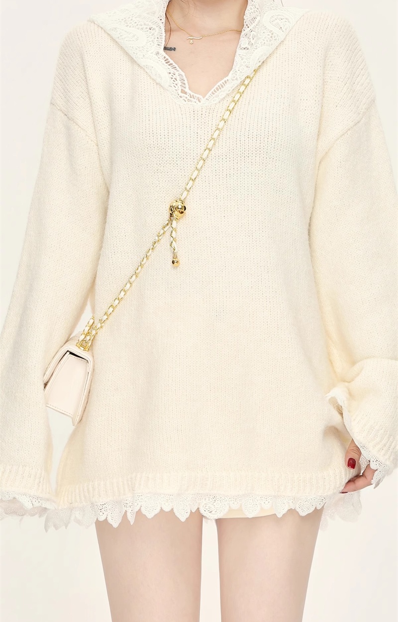 Splice long lazy sweater autumn and winter lace tops