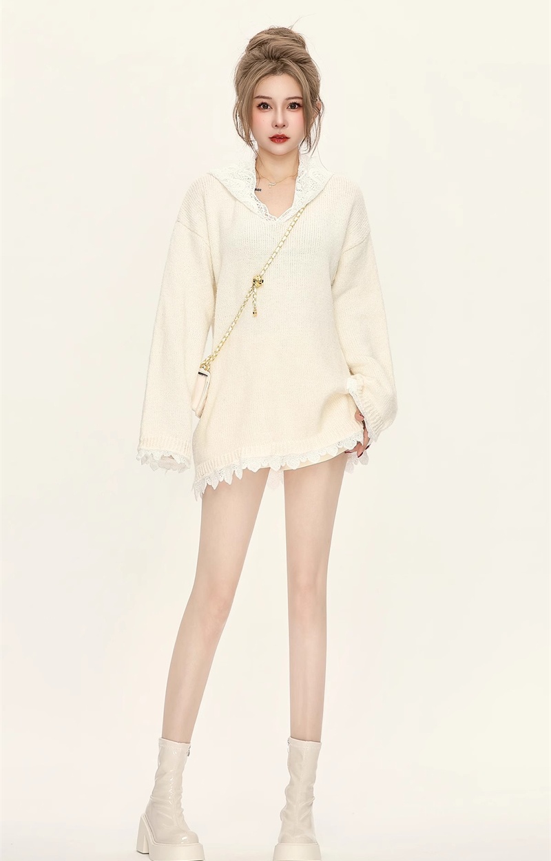 Splice long lazy sweater autumn and winter lace tops