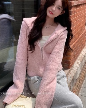 Short hooded thick tops autumn and winter lambs wool coat