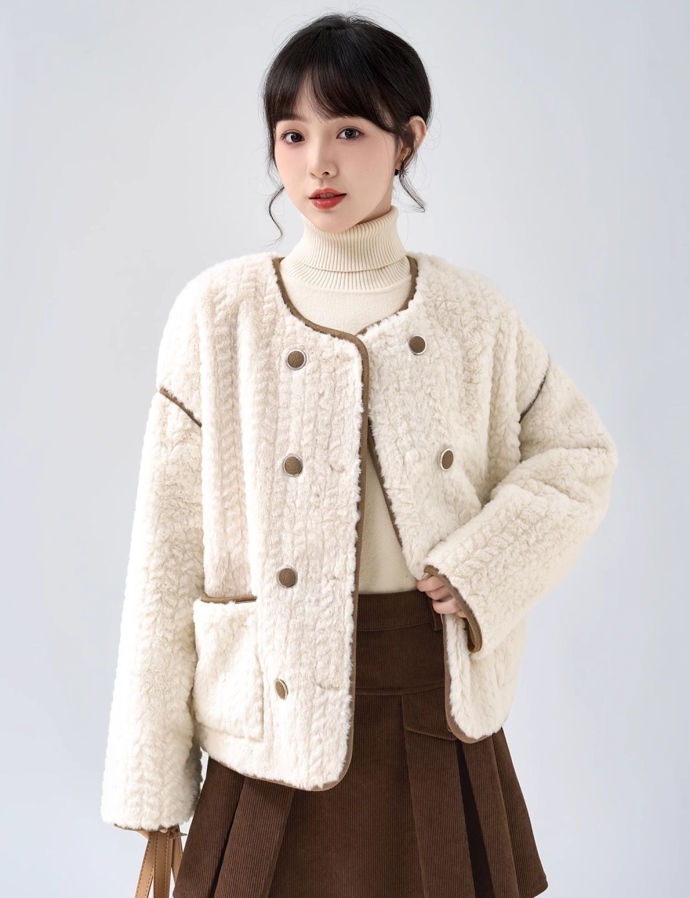 Chanelstyle tops imitation lamb's wool coat for women