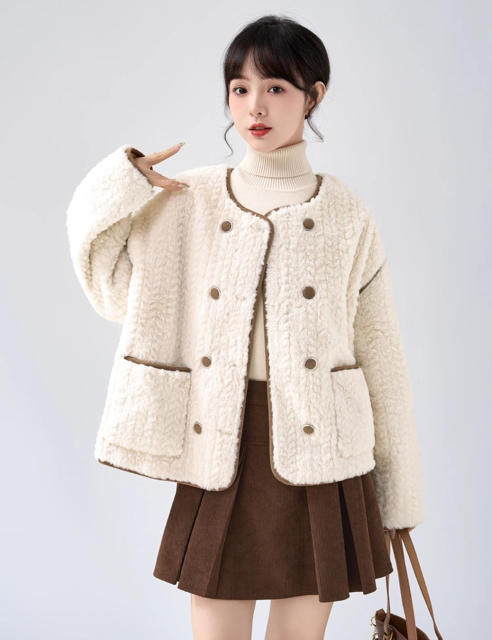 Chanelstyle tops imitation lamb's wool coat for women