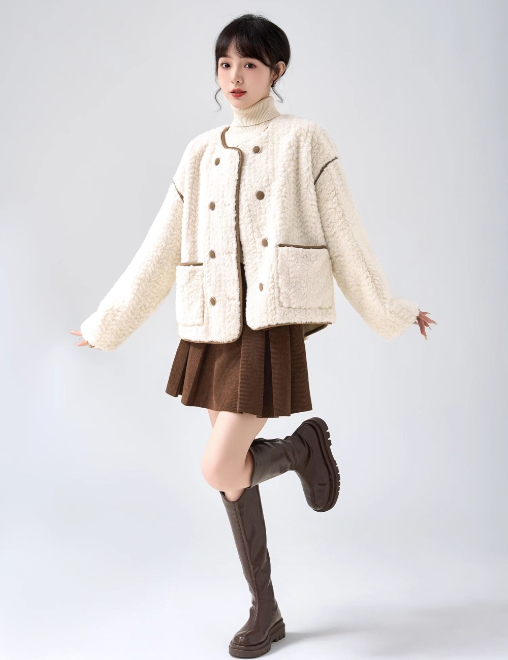 Chanelstyle tops imitation lamb's wool coat for women