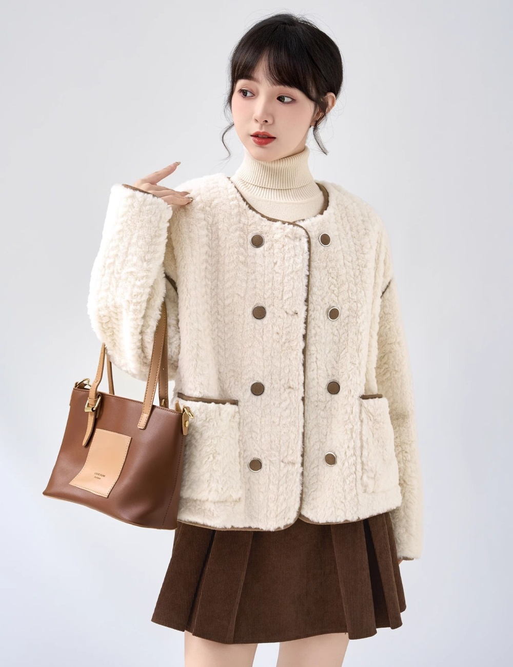 Chanelstyle tops imitation lamb's wool coat for women