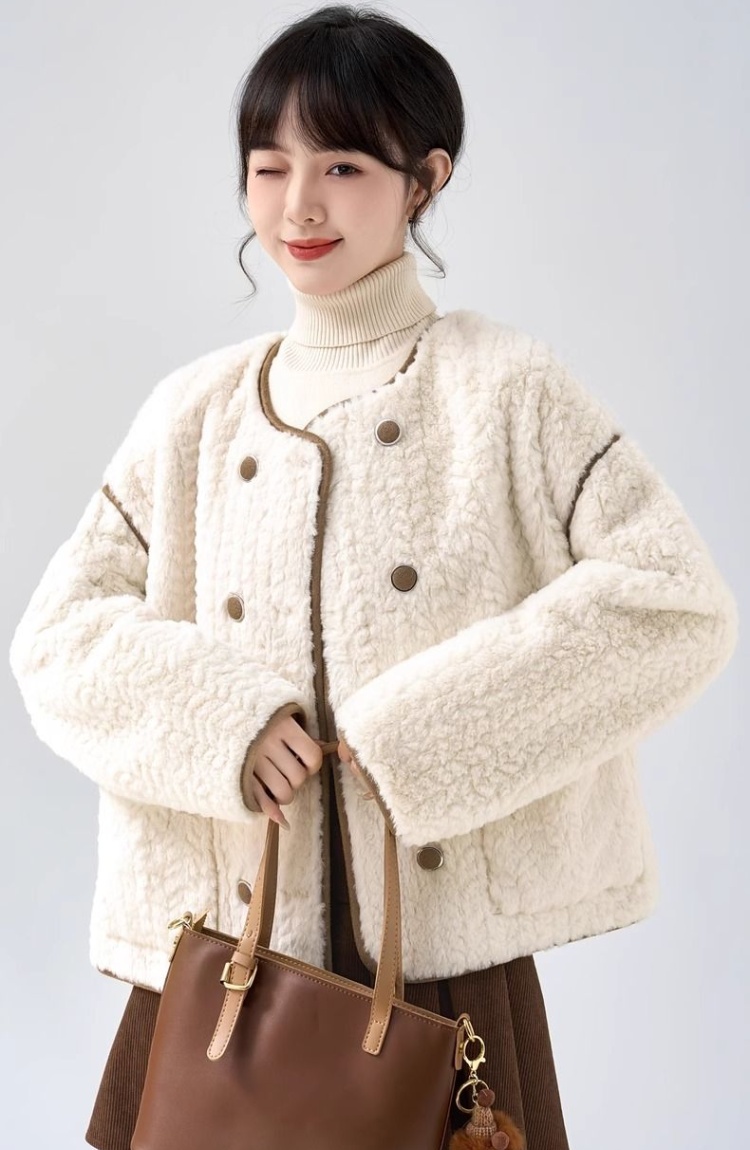 Chanelstyle tops imitation lamb's wool coat for women