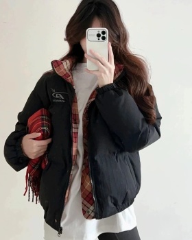 Cstand collar thermal coat plaid couples cotton coat