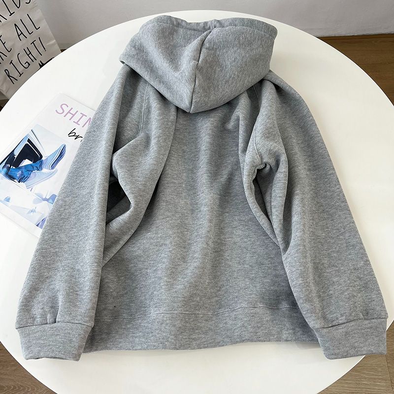 Autumn loose coat embroidery half zip hoodie for women