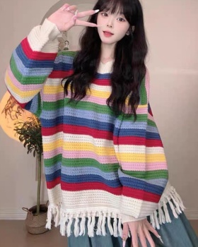 Autumn tassels knitted cardigan colors long sleeve coat