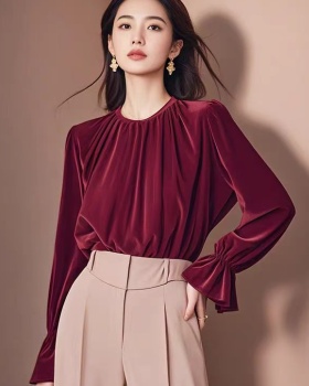 Wine-red small shirt autumn and winter shirt for women