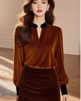 Winter temperament light luxury France style velvet shirt