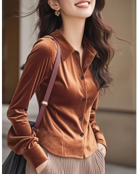 Western style temperament unique tops winter velvet shirt