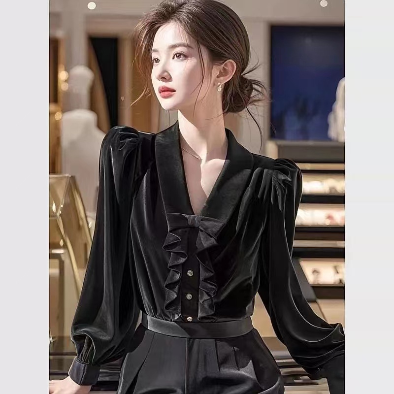 Bottoming long sleeve tops velvet winter shirt for women