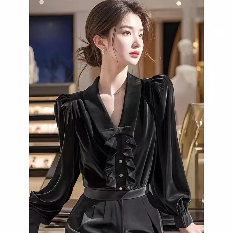 Bottoming long sleeve tops velvet winter shirt for women