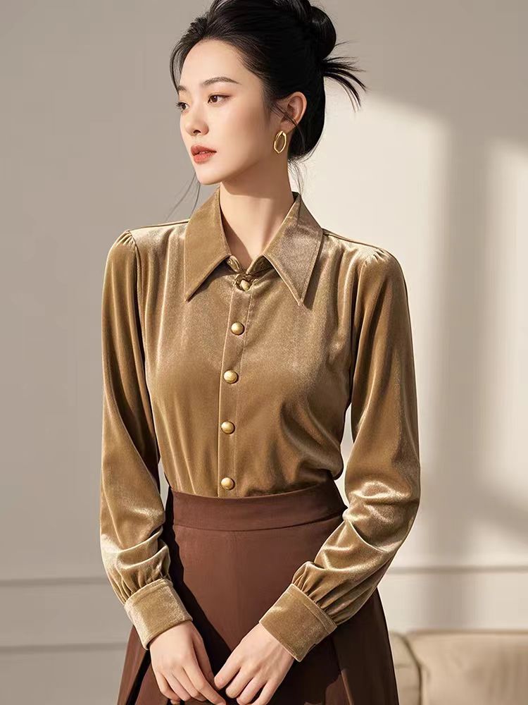 Light luxury long sleeve shirt thick tops for women