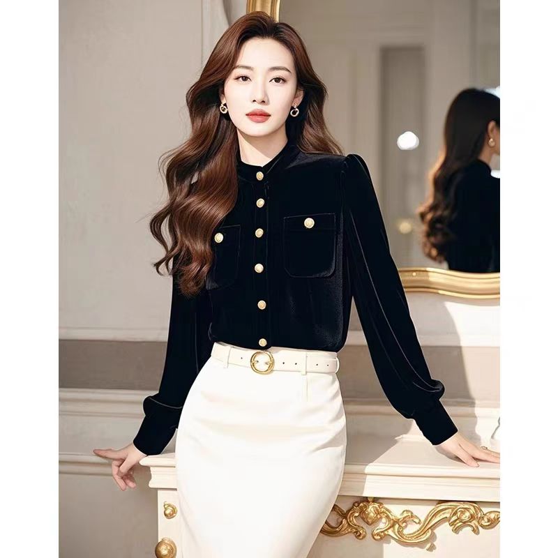 Velvet shirt fashionable small shirt for women