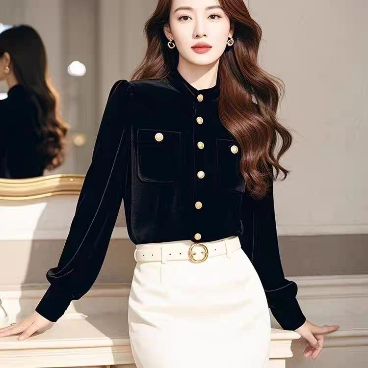 Velvet shirt fashionable small shirt for women