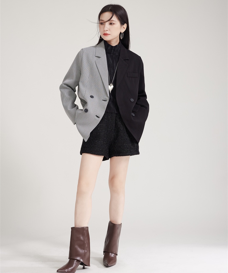 Plaid loose coat splice temperament business suit for women