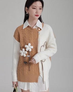 Niche flowers mixed colors cardigan zip autumn tops