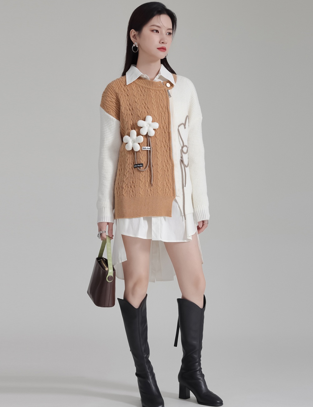 Niche flowers mixed colors cardigan zip autumn tops