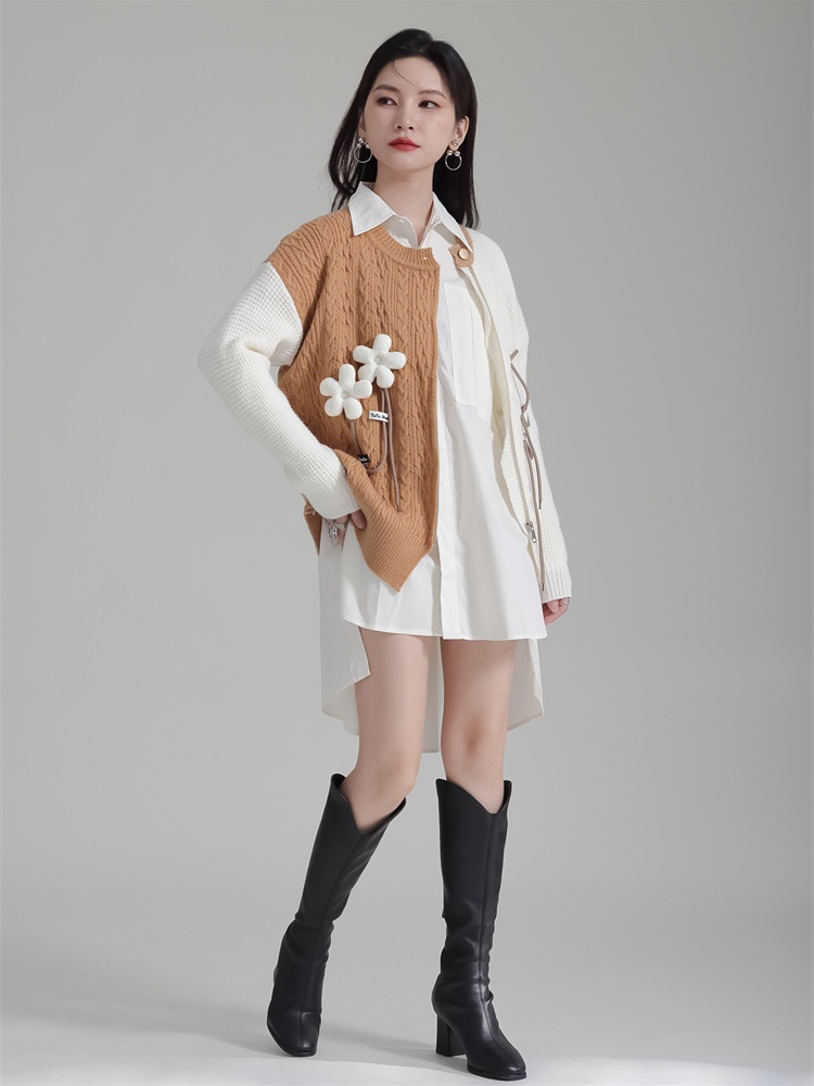 Niche flowers mixed colors cardigan zip autumn tops