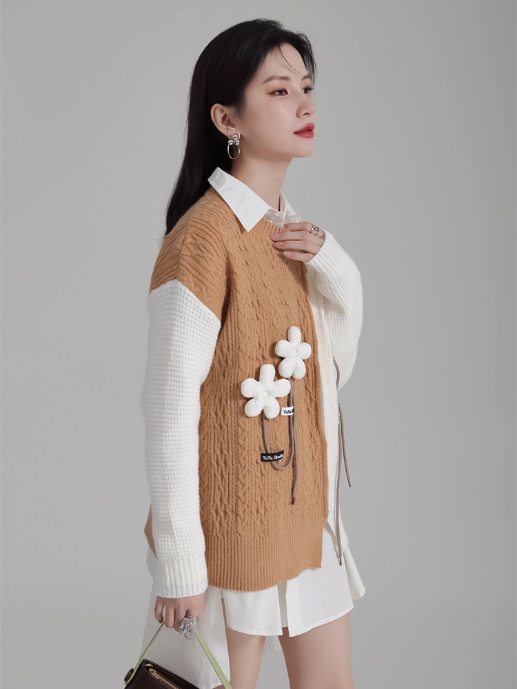 Niche flowers mixed colors cardigan zip autumn tops