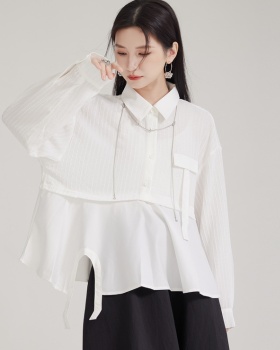 Pseudo-two irregular tops splice shirt for women