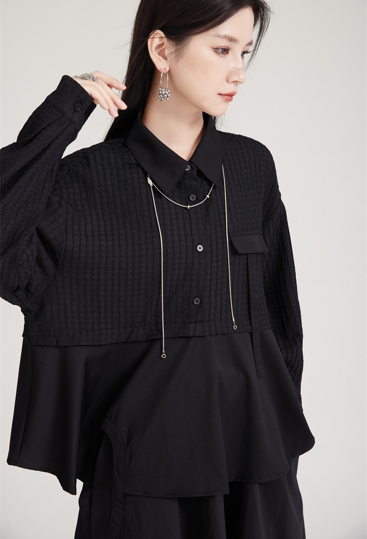 Pseudo-two irregular tops splice shirt for women