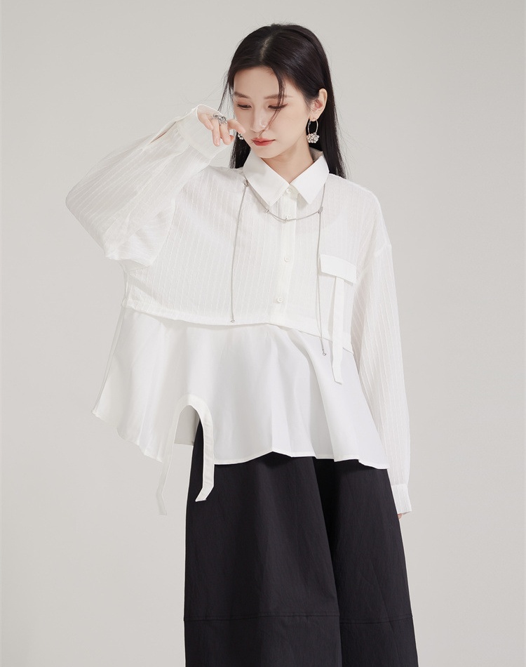 Pseudo-two irregular tops splice shirt for women