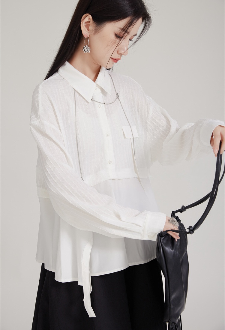 Pseudo-two irregular tops splice shirt for women