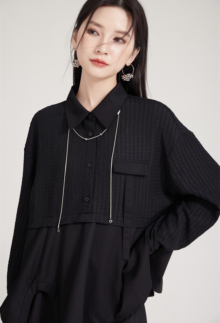 Pseudo-two irregular tops splice shirt for women