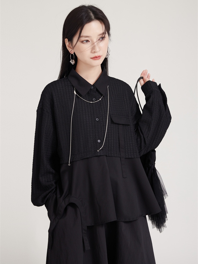 Pseudo-two irregular tops splice shirt for women