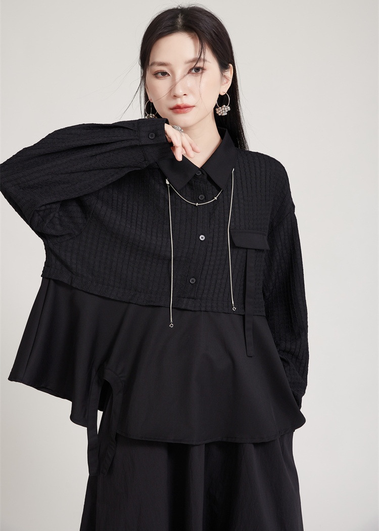 Pseudo-two irregular tops splice shirt for women