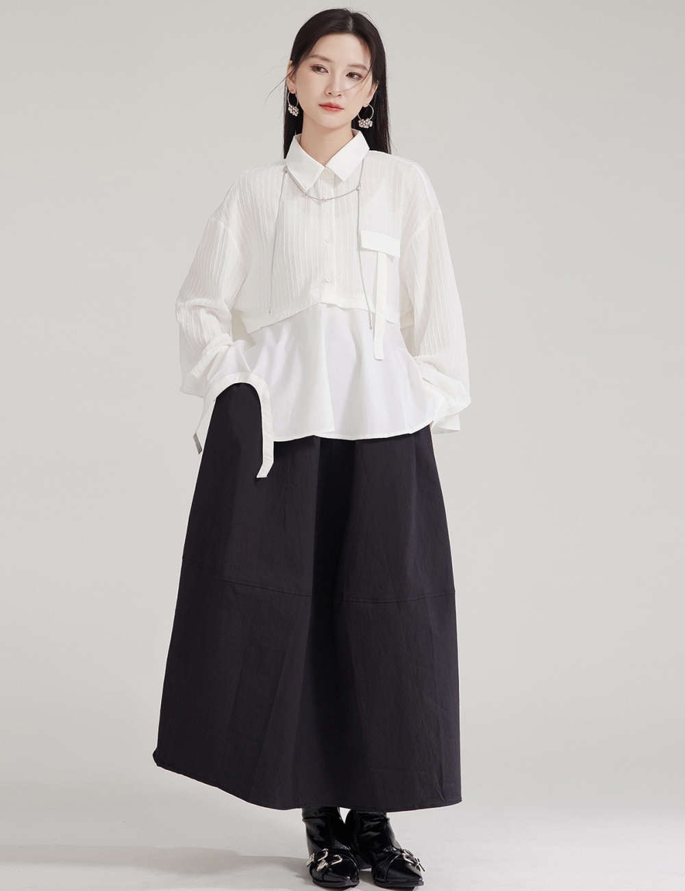 Pseudo-two irregular tops splice shirt for women