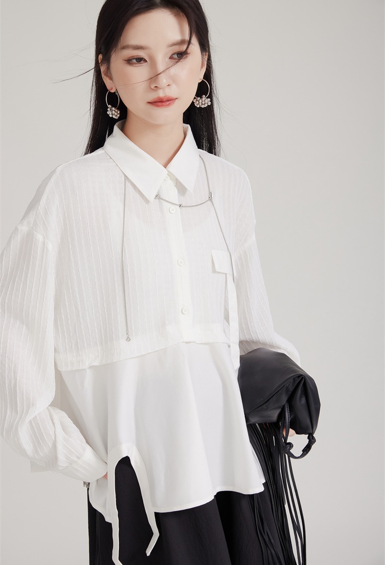 Pseudo-two irregular tops splice shirt for women