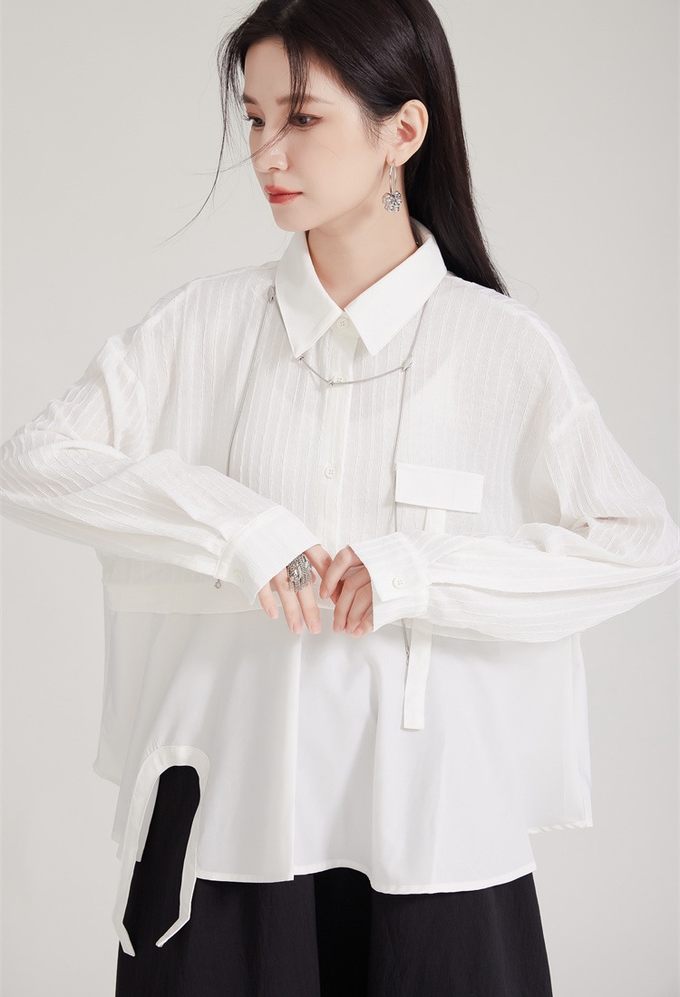 Pseudo-two irregular tops splice shirt for women