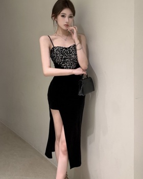 Irregular slim little sexy enticement velvet bottoming dress