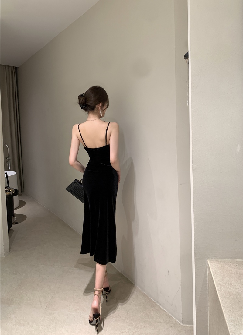 Irregular slim little sexy enticement velvet bottoming dress