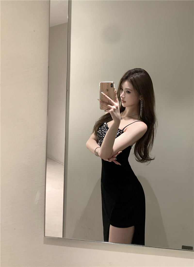 Irregular slim little sexy enticement velvet bottoming dress