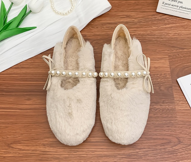 Pearl elmo plus velvet thermal Casual flat shoes for women