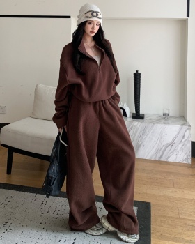 Thick fleece sweatpants lazy hoodie a set for women