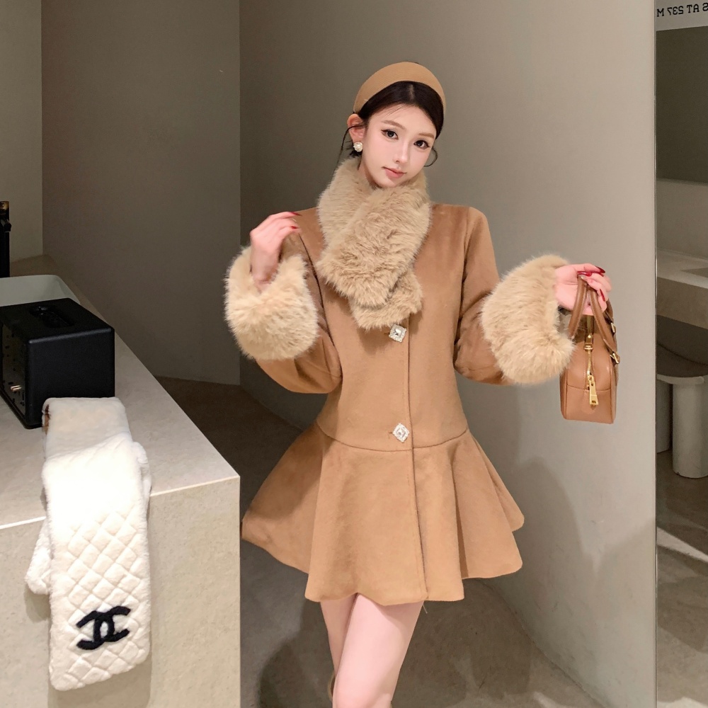 Woolen overcoat clip cotton cloak for women