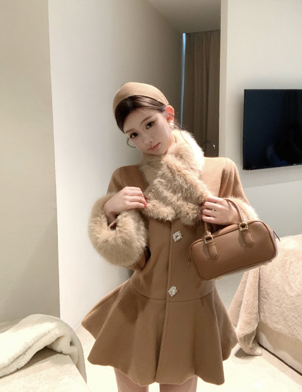 Woolen overcoat clip cotton cloak for women